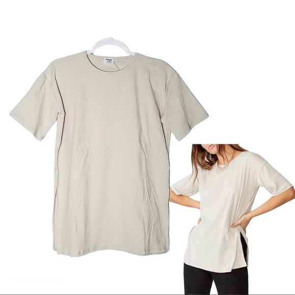 cream ribbed crew neck top - Picture 1 of 4